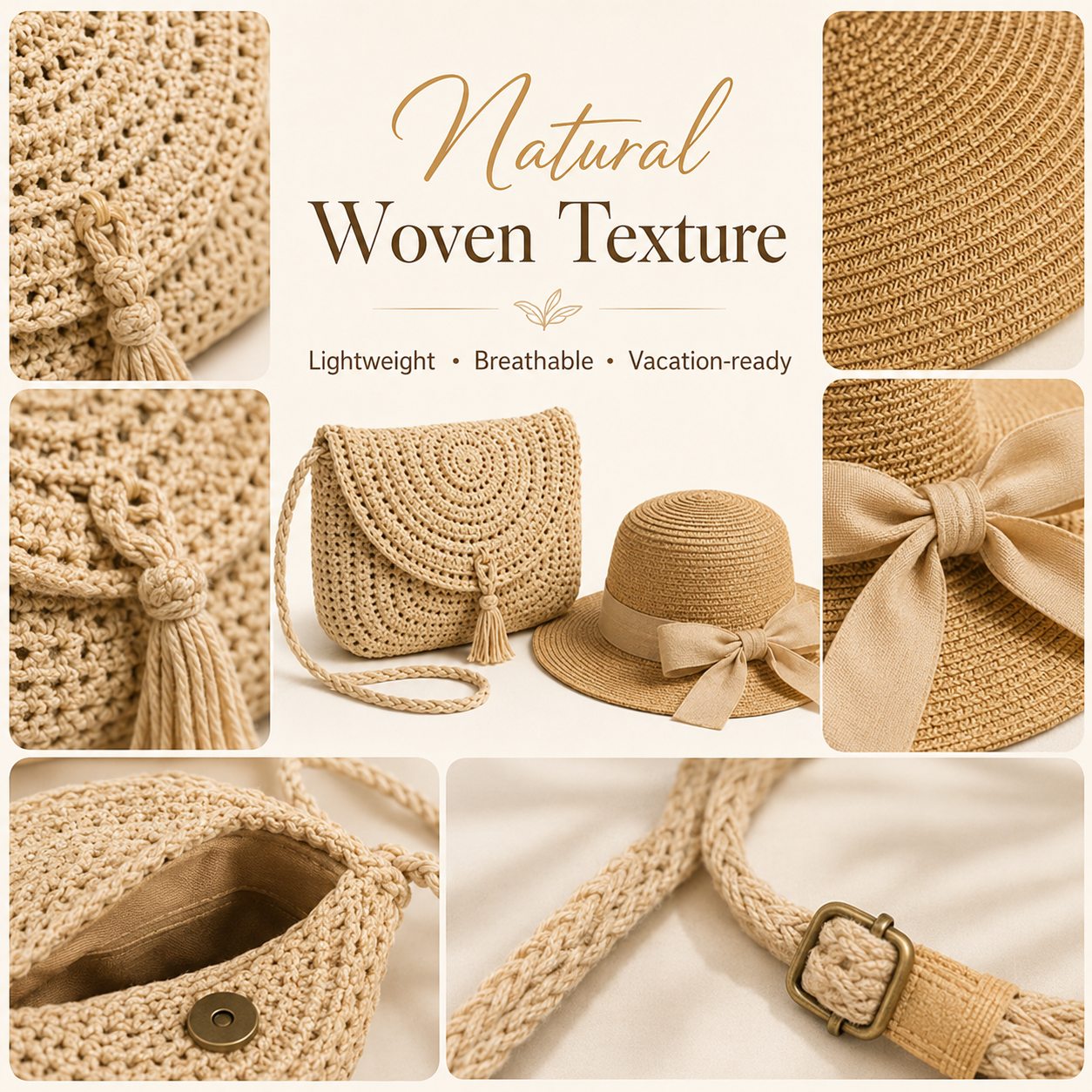 π LIMITED-TIME 50% OFF! β¨ Woven Crossbody Bag & Straw Hat Summer Setβ¨