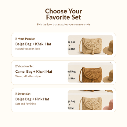 👜 LIMITED-TIME 50% OFF! ✨ Woven Crossbody Bag & Straw Hat Summer Set✨