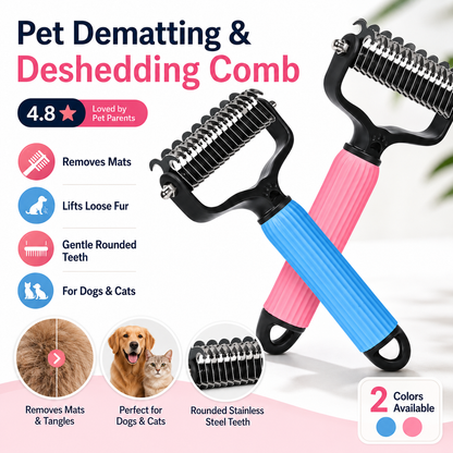 🔥 Vigorcurve® Dual-Sided Pet Grooming Rake 🐾Gentle De-Shedding & Detangling Comb for Dogs🐶 & Cats🐱2