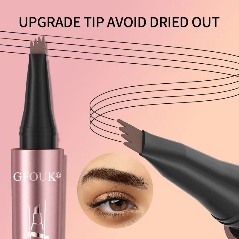 🆙🏆4-Tip Microblade Brow Pen - Waterproof Liquid Eyebrow Pencil for Natural Hair-Like Strokes