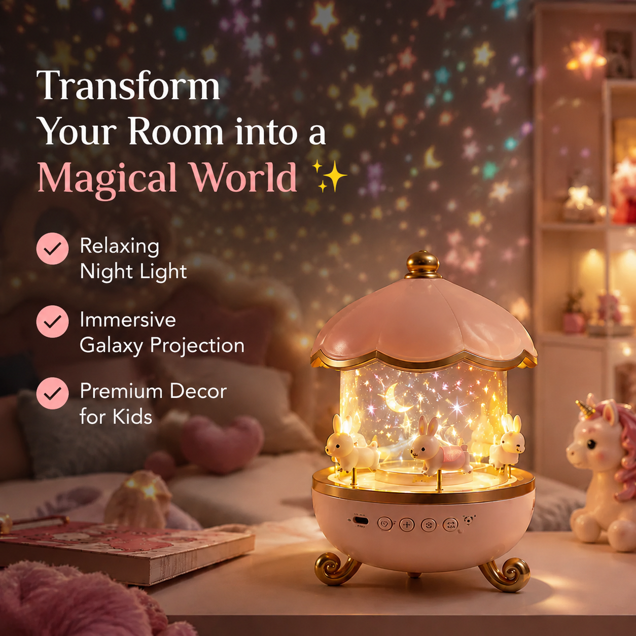 ✨ Magical Galaxy Star Projector Night Light with Bluetooth Speaker for Kids