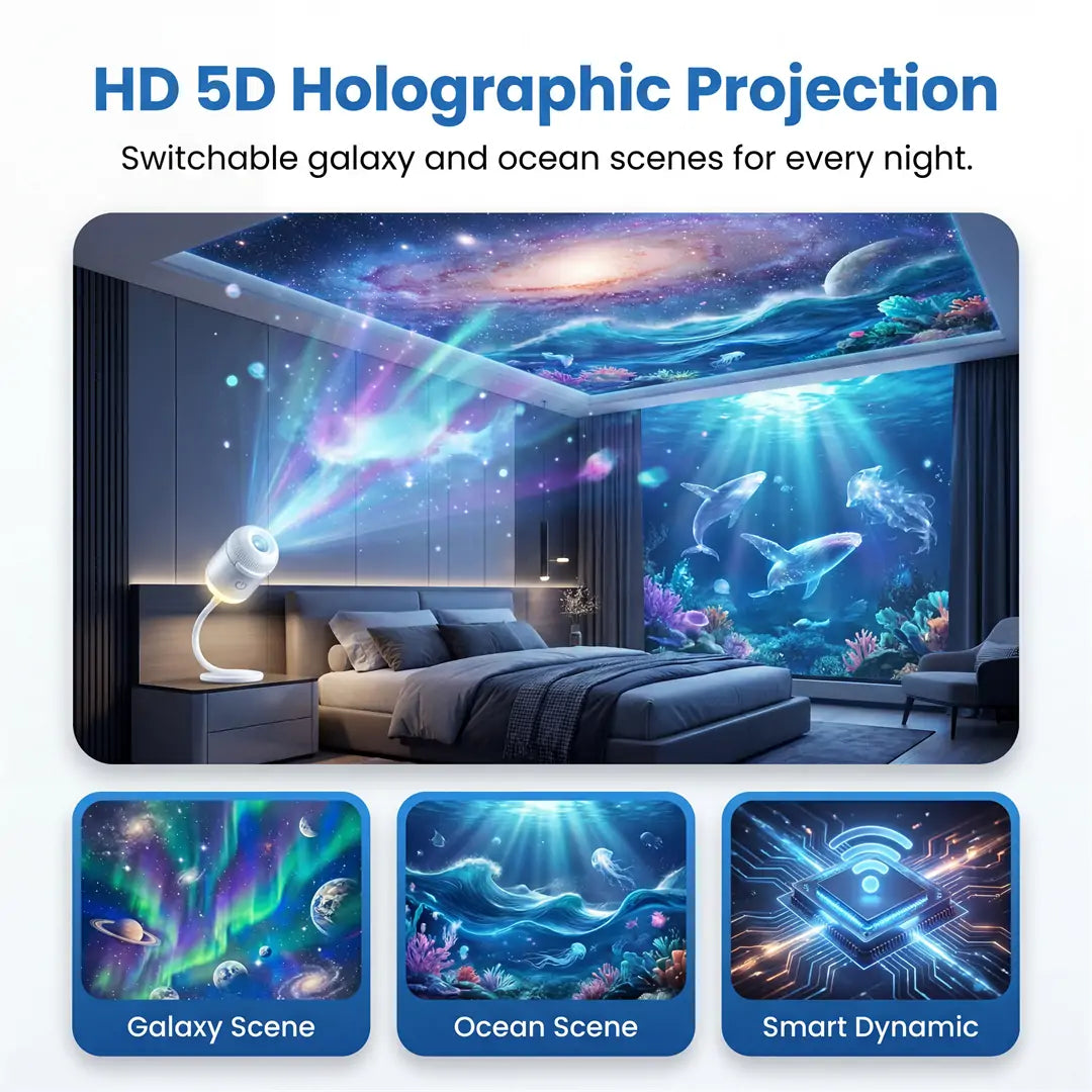 Vigorcurve® NEXT-GEN SMART PROJECTION HD Smart Dynamic 5D Holographic Night Light Projector🌌