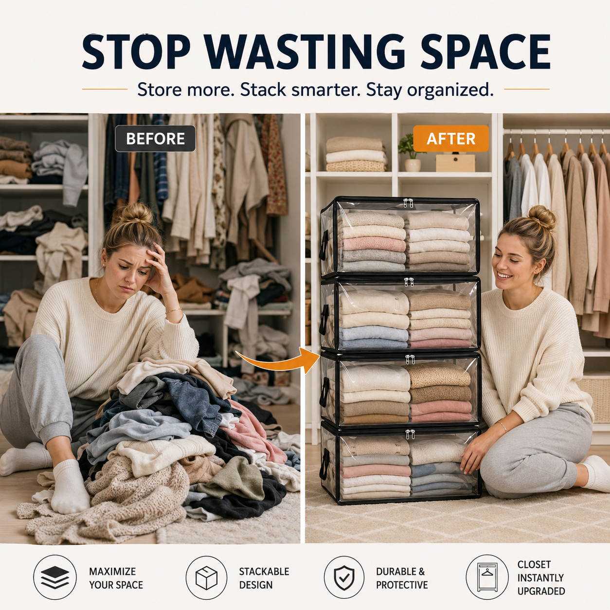💥LAST DAY SALE 50%OFF💥TIMNAMY® Clear Stackable Storage Bags See Everything🏠 Store More📦Organize Faster