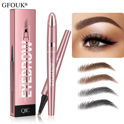 🆙🏆4-Tip Microblade Brow Pen - Waterproof Liquid Eyebrow Pencil for Natural Hair-Like Strokes