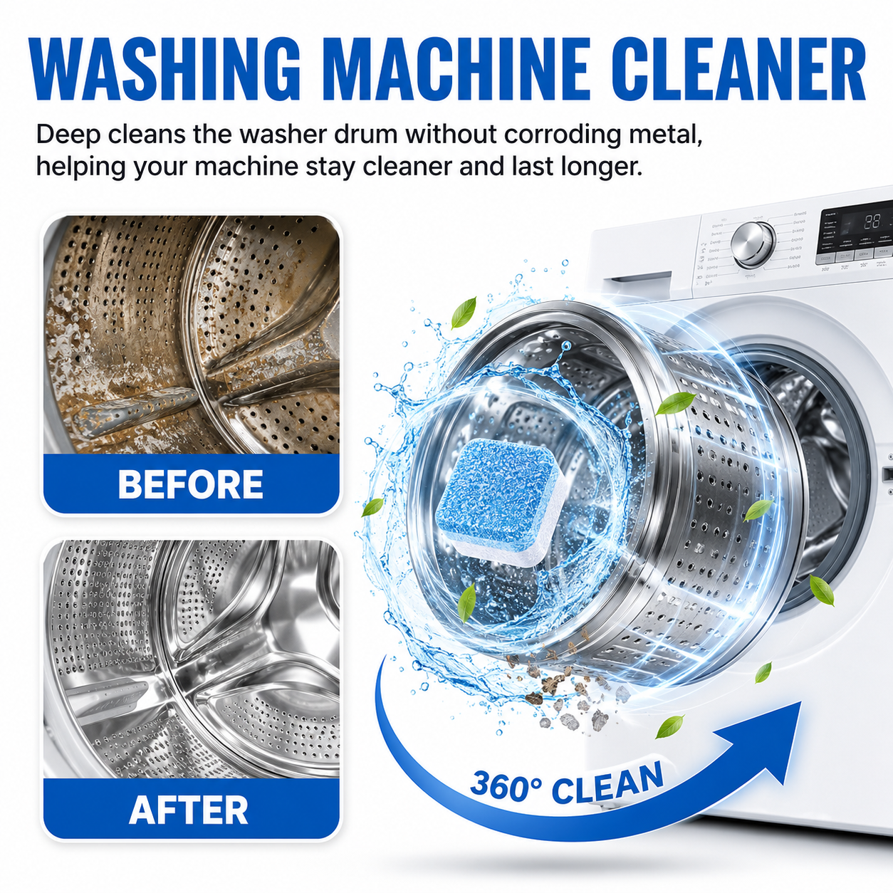 🔥Vigorcurve® Washing Machine Cleaner Tablets | Deep Drum Cleaning, Odor Removal & Residue Decontamination🎁🎁1
