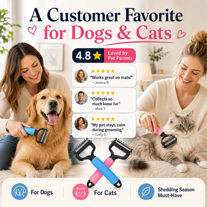 🔥 Vigorcurve® Dual-Sided Pet Grooming Rake 🐾Gentle De-Shedding & Detangling Comb for Dogs🐶 & Cats🐱2