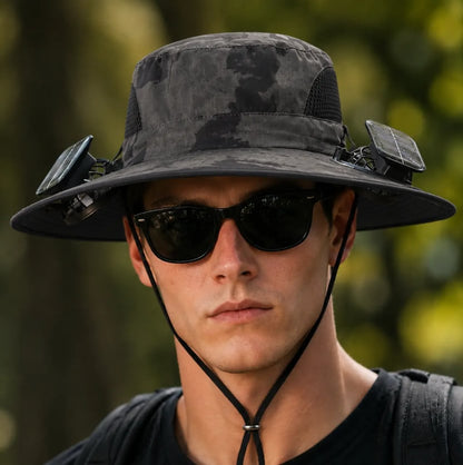 ⚡Hot Sales 49% OFF🔥Solar-Powered Outdoor Cooling Fan Hat – Wide Brim Sun Protection, Dual Fans, 3 Speeds, USB + Solar Charging, Unisex