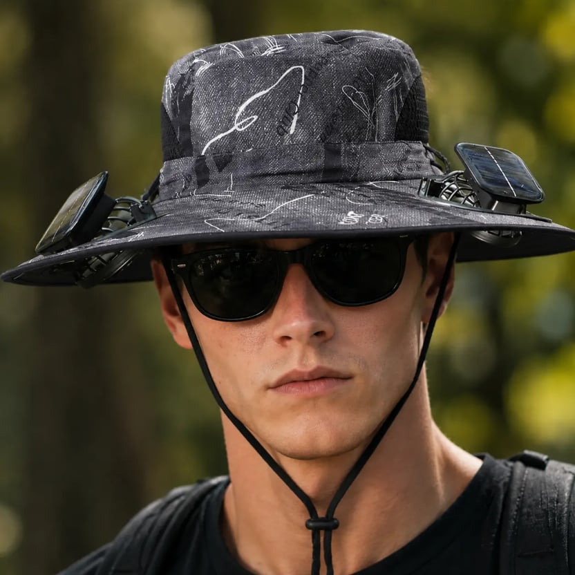 ⚡Hot Sales 49% OFF🔥Solar-Powered Outdoor Cooling Fan Hat – Wide Brim Sun Protection, Dual Fans, 3 Speeds, USB + Solar Charging, Unisex
