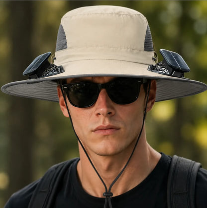 ⚡Hot Sales 49% OFF🔥Solar-Powered Outdoor Cooling Fan Hat – Wide Brim Sun Protection, Dual Fans, 3 Speeds, USB + Solar Charging, Unisex