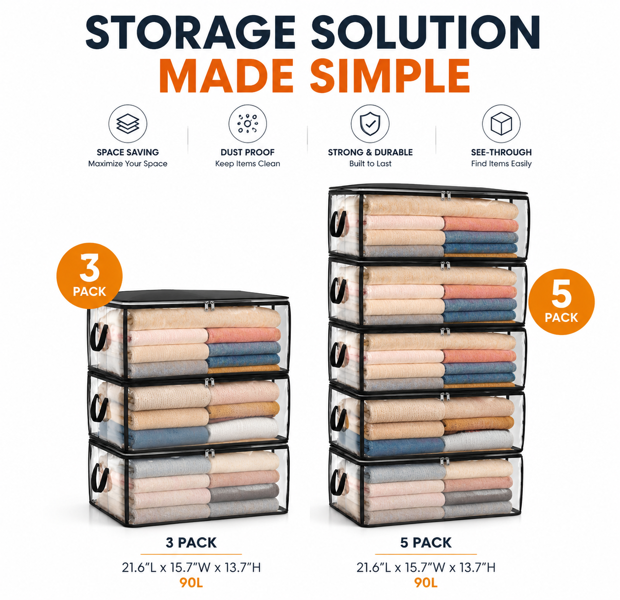 💥LAST DAY SALE 50%OFF💥TIMNAMY® Clear Stackable Storage Bags See Everything🏠 Store More📦Organize Faster