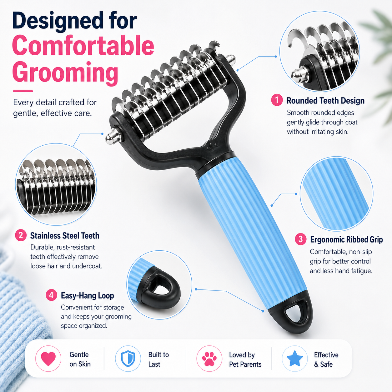 🔥 Vigorcurve® Dual-Sided Pet Grooming Rake 🐾Gentle De-Shedding & Detangling Comb for Dogs🐶 & Cats🐱2