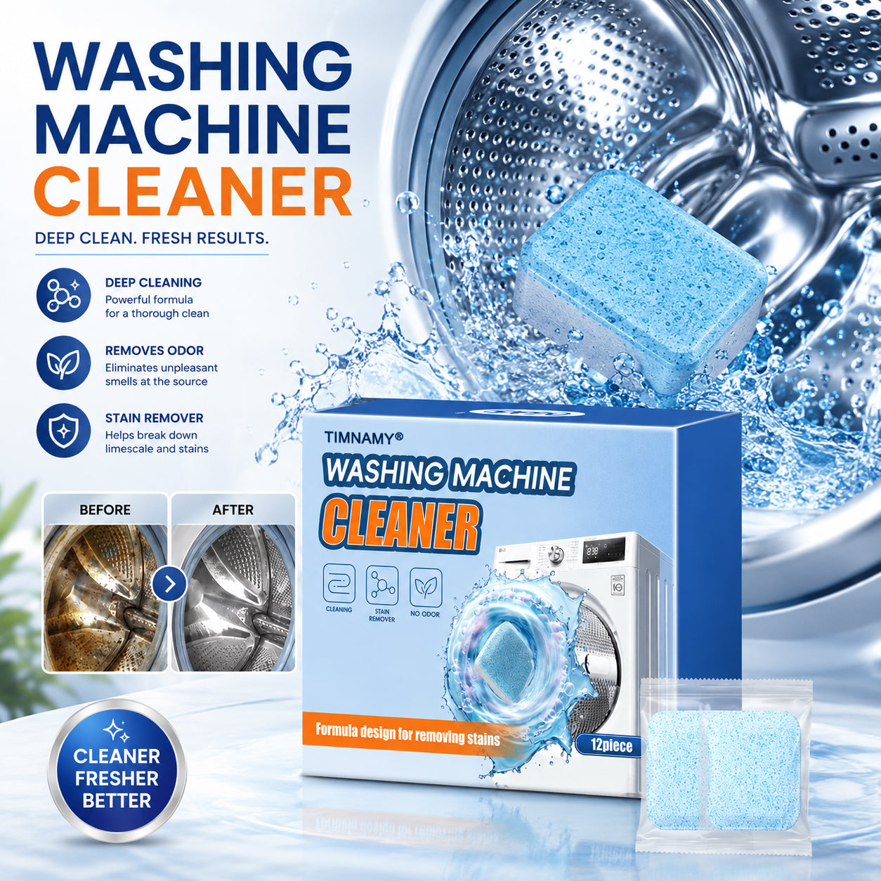 🔥Vigorcurve® Washing Machine Cleaner Tablets | Deep Drum Cleaning, Odor Removal & Residue Decontamination🎁🎁1