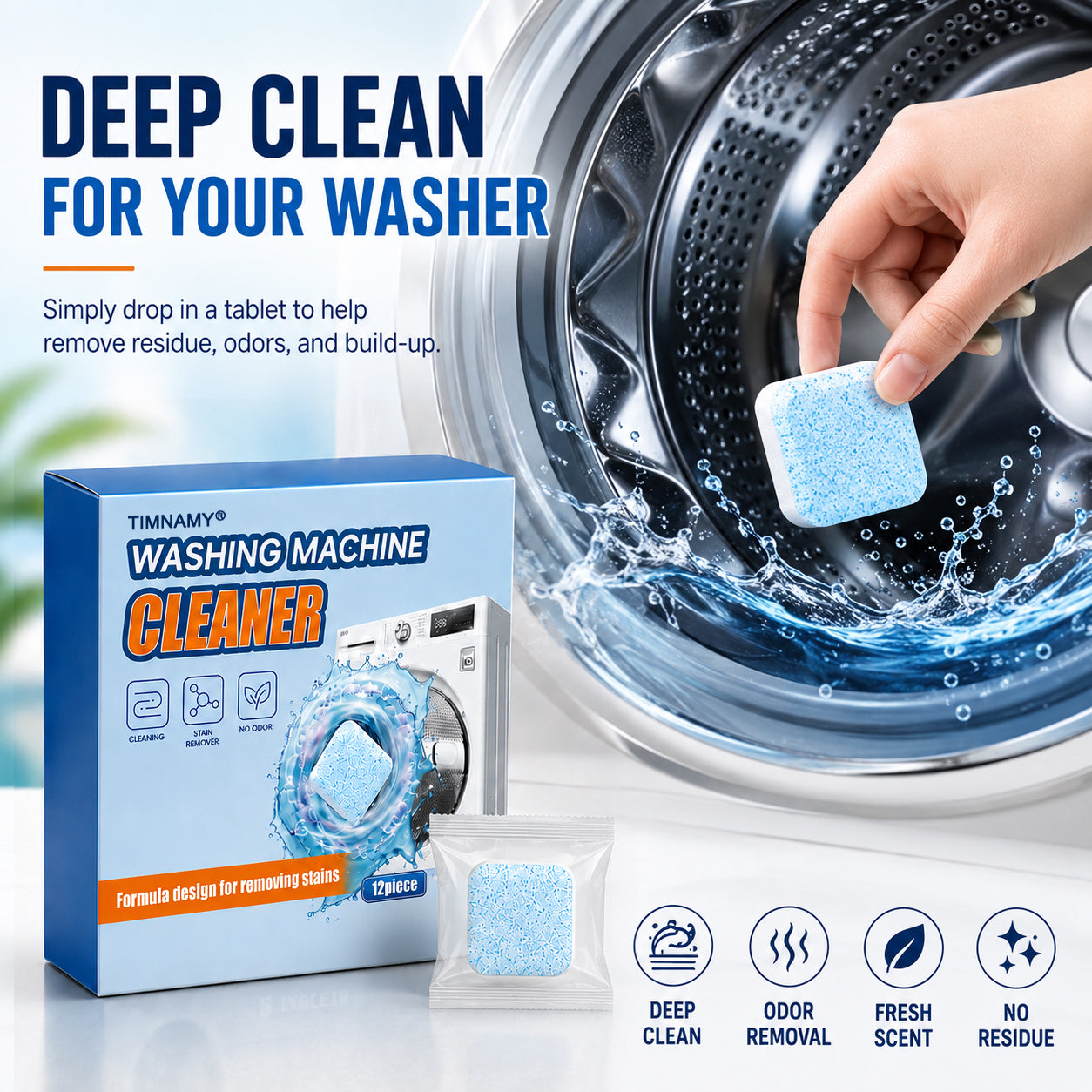 🔥Vigorcurve® Washing Machine Cleaner Tablets | Deep Drum Cleaning, Odor Removal & Residue Decontamination🎁🎁1
