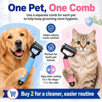 🔥 Vigorcurve® Dual-Sided Pet Grooming Rake 🐾Gentle De-Shedding & Detangling Comb for Dogs🐶 & Cats🐱2