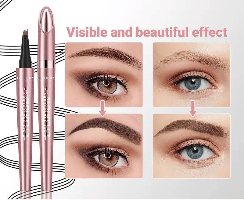 🆙🏆4-Tip Microblade Brow Pen - Waterproof Liquid Eyebrow Pencil for Natural Hair-Like Strokes