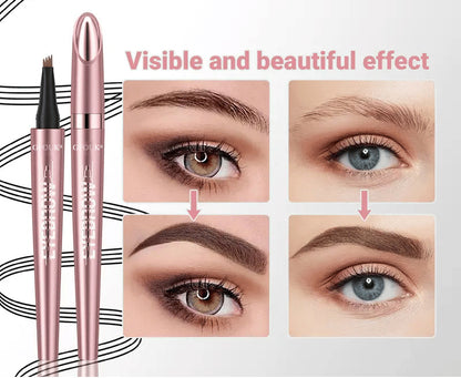 🆙🏆4-Tip Microblade Brow Pen - Waterproof Liquid Eyebrow Pencil for Natural Hair-Like Strokes