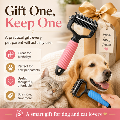🔥 Vigorcurve® Dual-Sided Pet Grooming Rake 🐾Gentle De-Shedding & Detangling Comb for Dogs🐶 & Cats🐱2