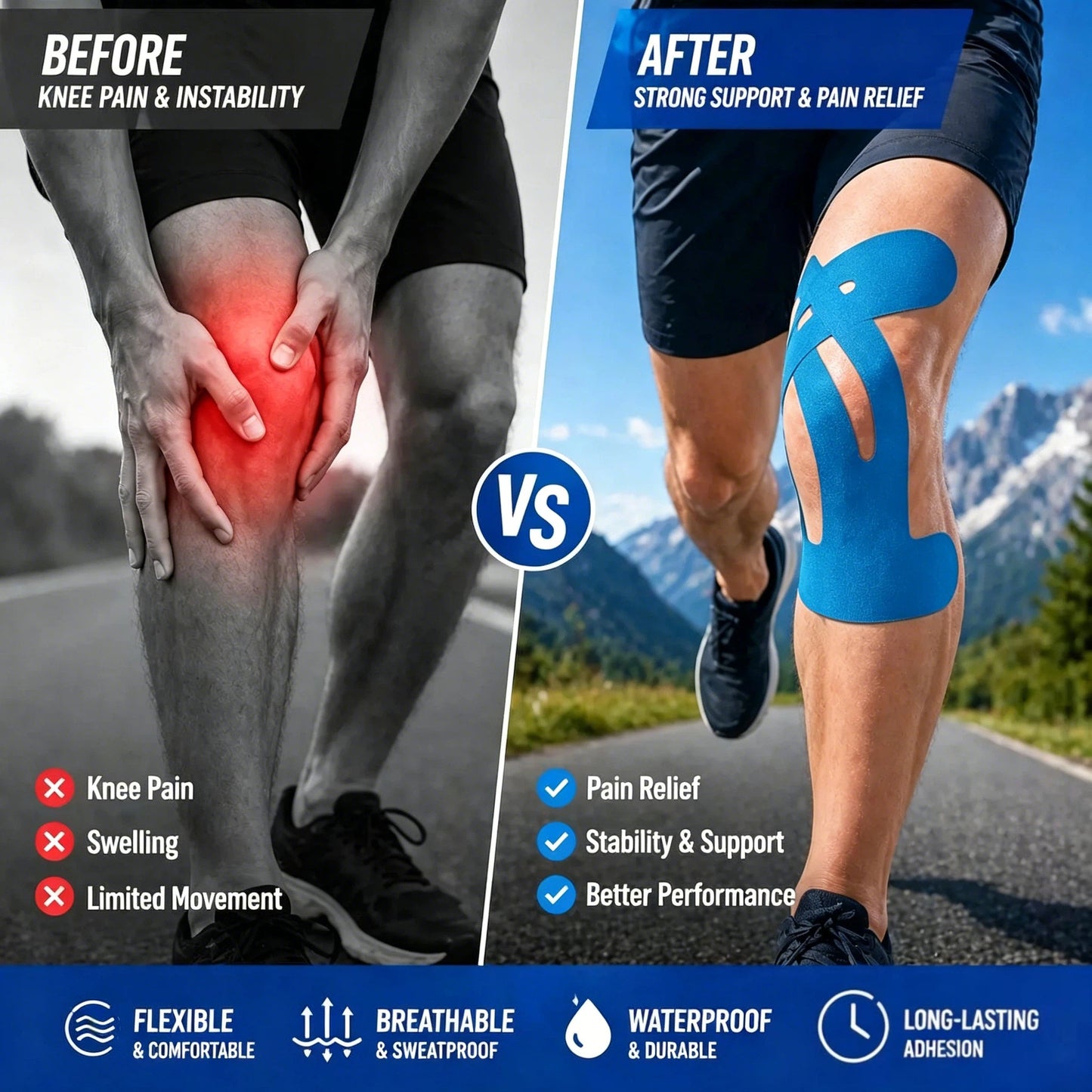 Vigorcurve®Precut Kinesiology Tape for Knees🔥